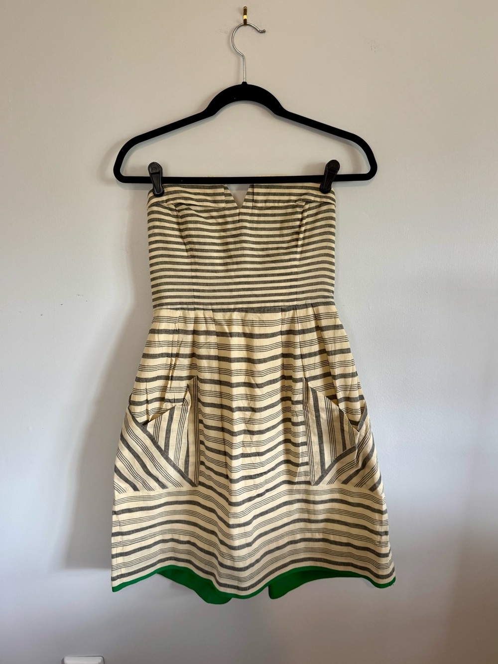 Maeve Cream and Navy Striped Lined Dress